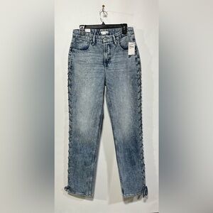 GOOD‎ AMERICAN Good Icon Lace Up Straight Leg Jeans Size 4/27 Inseam 33” NWT